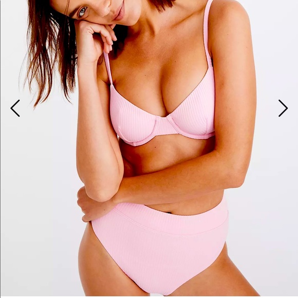 Madewell Bikini Set- Second Wave Ribbed Bikini Top and Bottom - Rose Petal - Picture 1 of 7